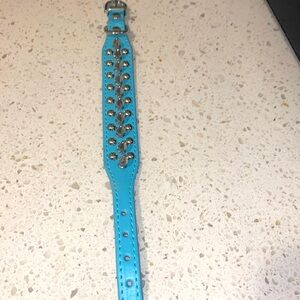 Spiked blue leather dog collar light blue small it’s 12 1/2 inches long new.